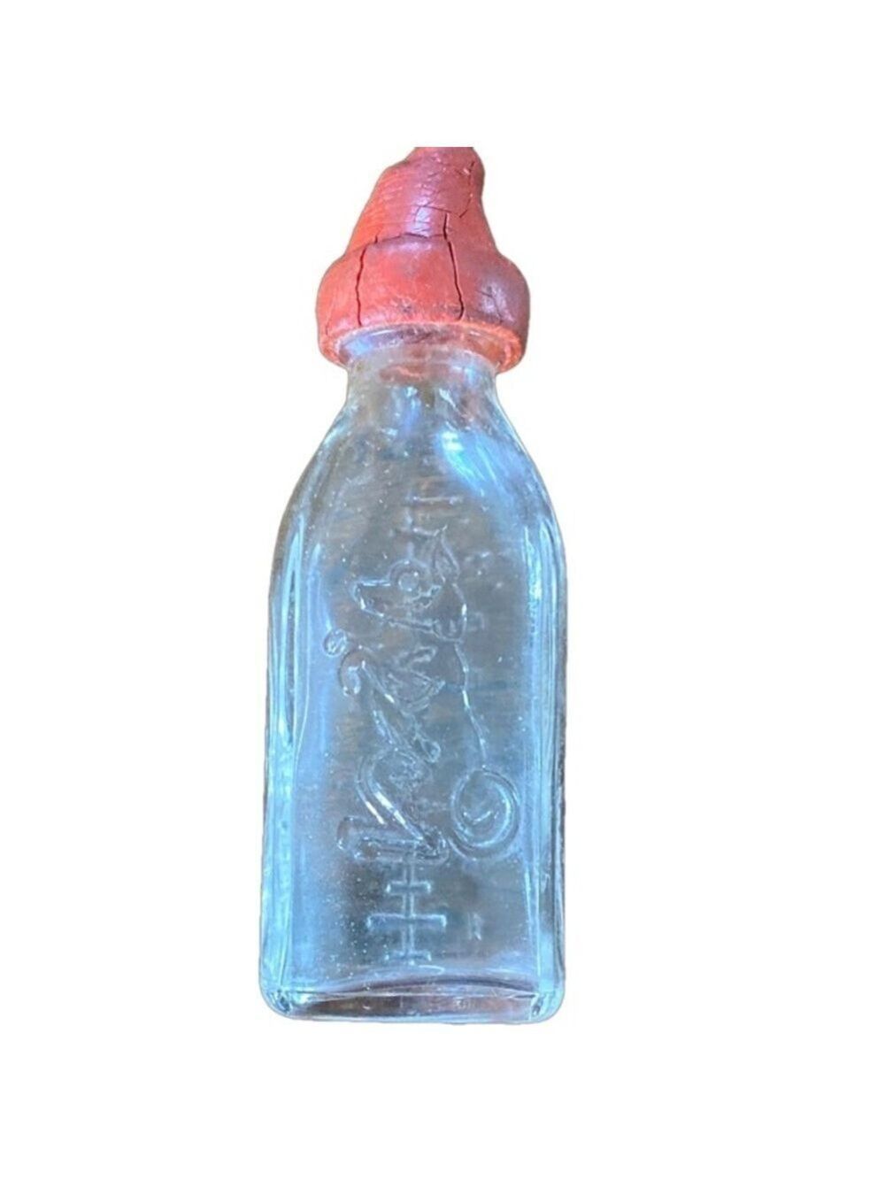 Vintage Baby Doll Bottle Glass Dog Motive Rubber Nipple OS